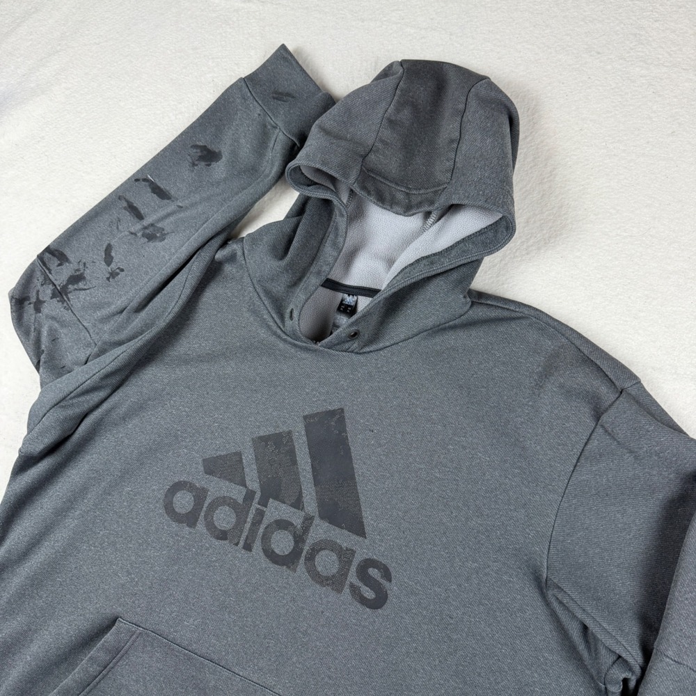 Adidas Mens XL Gray Heathered Pullover Hoodie Big Logo Athletic Sweatshirt
